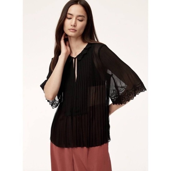 WILFRED Matthieu Pleated Floral Top with Lace Trim - Picture 2 of 8